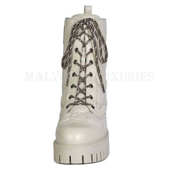 GUCCI BOOTS ANKLE WHITE GG LOGO LEATHER QUILTED LACE-UP  sz 41 11 US - Picture 9 of 15